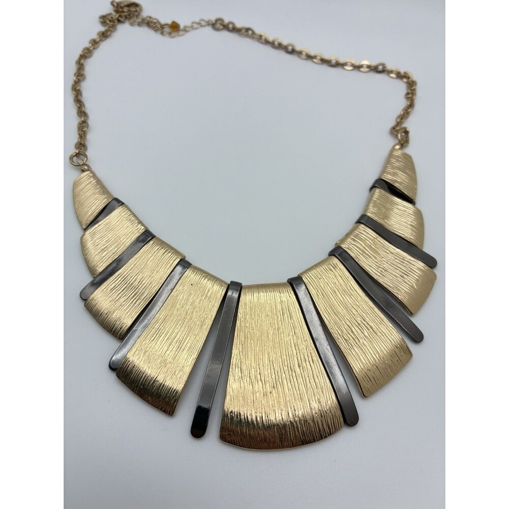 Bold Elements Brushed Gold And Gunmetal Color. Bib Statement Necklace